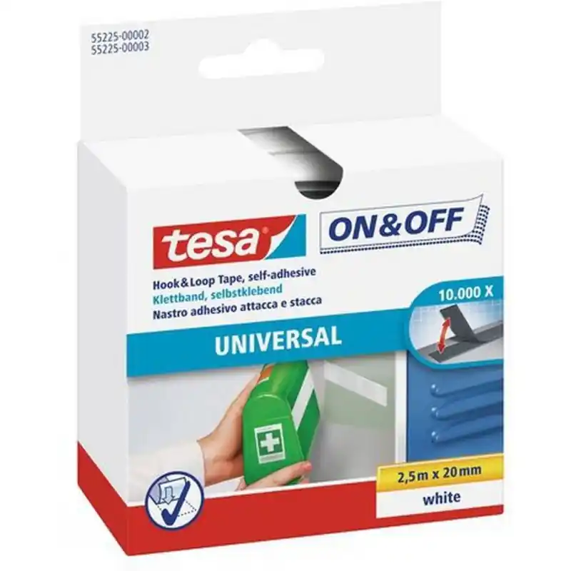 TESA On Off Klettband zum Aufkleben weiss 2,5 m x 20 mm 55225 Aktuell