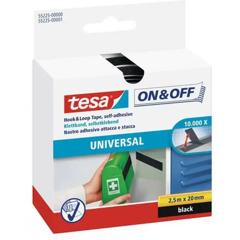 Letzte Chance TESA On Off Klettband zum Aufkleben, schwarz 2,5 m x 20 mm 55225