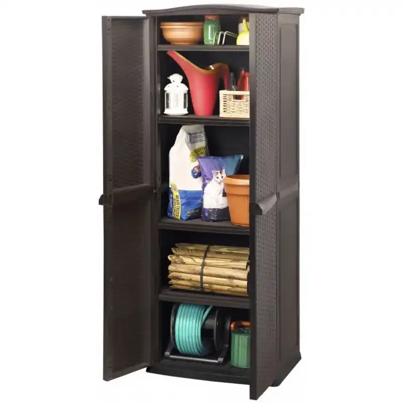 Neu KETER RATTAN STYLE TALL SHED Aufbewahrungsschrank, 70 x 50 x 179 cm,braun 17190092