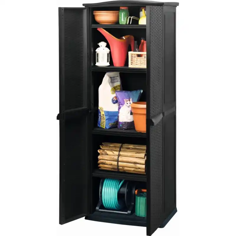 Neu KETER RATTAN STYLE TALL SHED Aufbewahrungsschrank, 70 x 50 x 179 cm, anthrazit 17190092