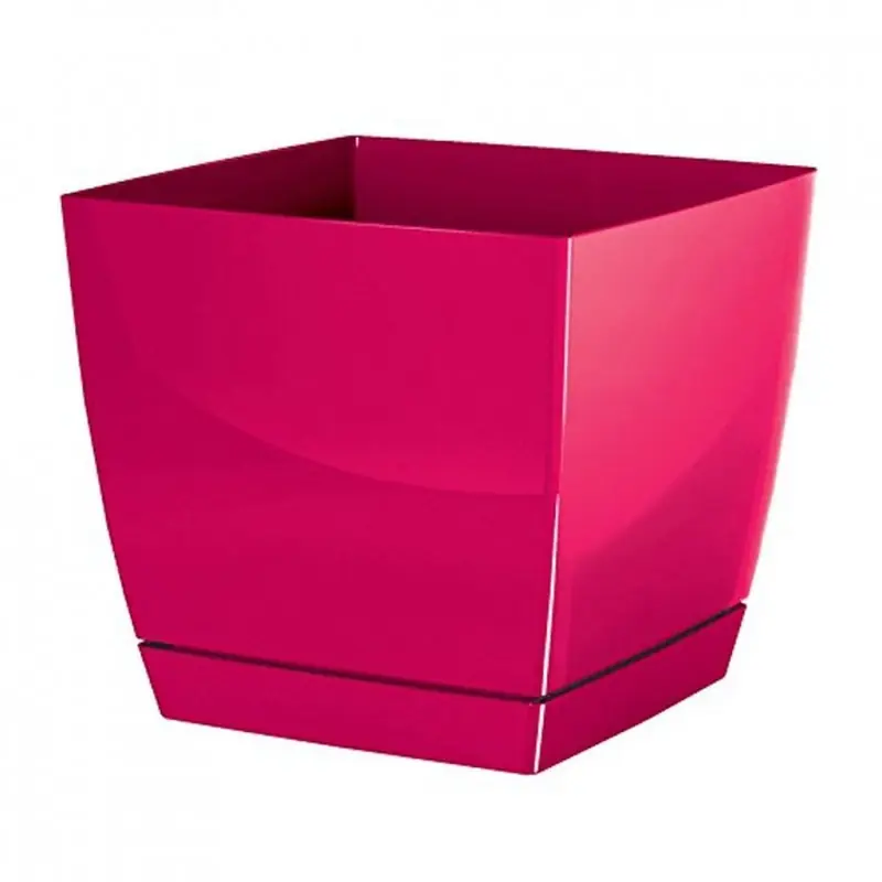 Blumentopf viereckig COUBI mit Untersetzer 10 cm glänzend himbeerrot DUKP100 Preisreduziert