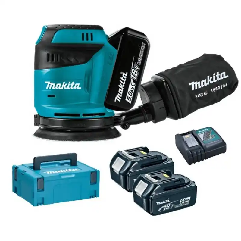 Nur Heute Makita DBO180RTJ Akku-Exzenterschleifer 123mm (2x5,0Ah/18V) Makpac 2