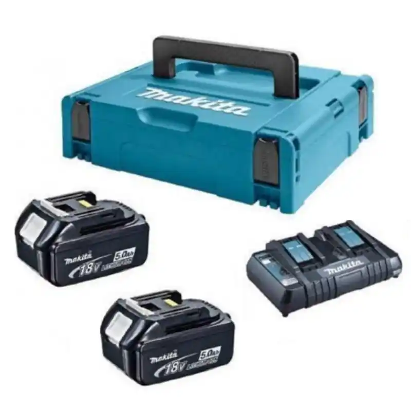 Makita 197629-2, Power Source Kit 5 Ah 2x Akku 1850B+Ladegerät DC18RD + Makpac Gr. 3 Neue Kollektion