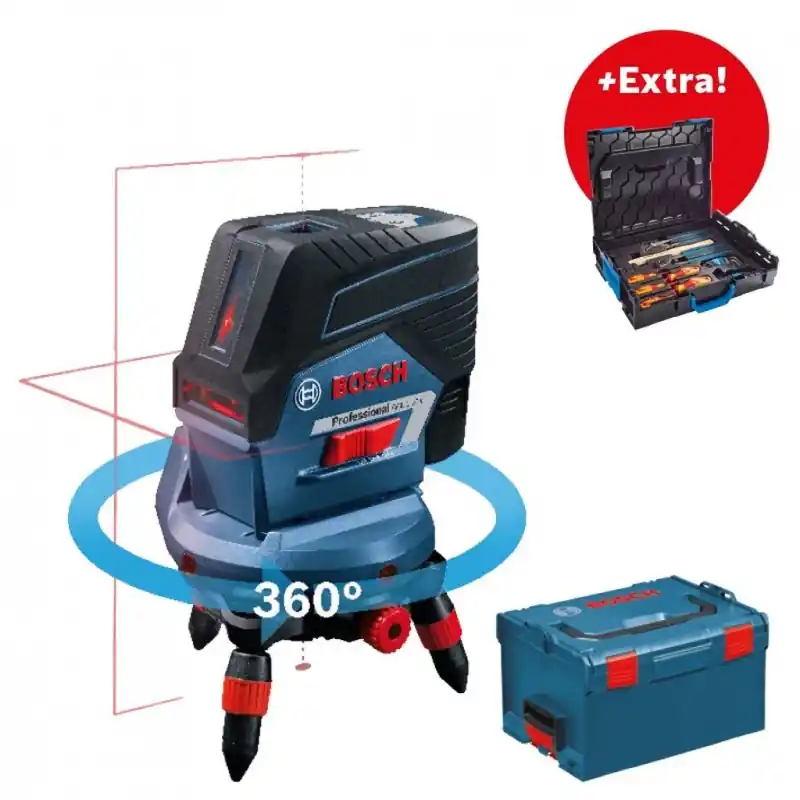 Saisonangebot BOSCH GCL 2-50 C Kreuzlinienlaser + RM3 Drehhalterung + L-BOXX 06159940KG + EXTRA-Werkzeugsatz GEDORE