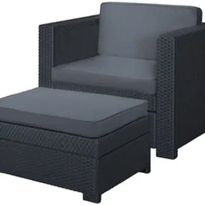 Zertifiziert KETER PROVENCE CHILLOUT Gartensessel+Beistelltisch, graphit/grau 17205923