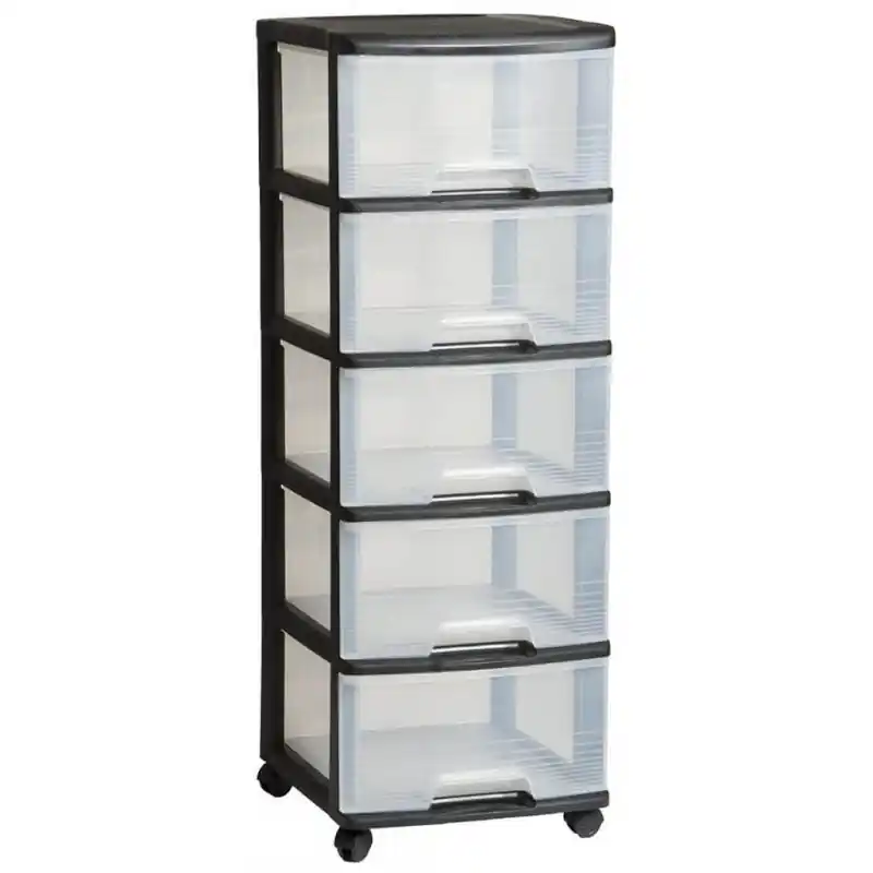 Mega-Angebot CURVER Schubladenturm mit 5 Schubladen 5x20L, transparent/schwarz 06770-146