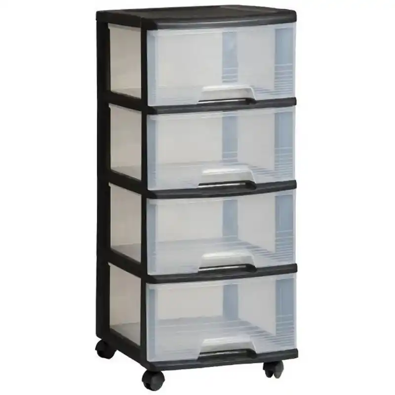 CURVER Schubladenturm mit 4 Schubladen 4x20L, transparent/schwarz 06771-146 Neu Im Sortiment