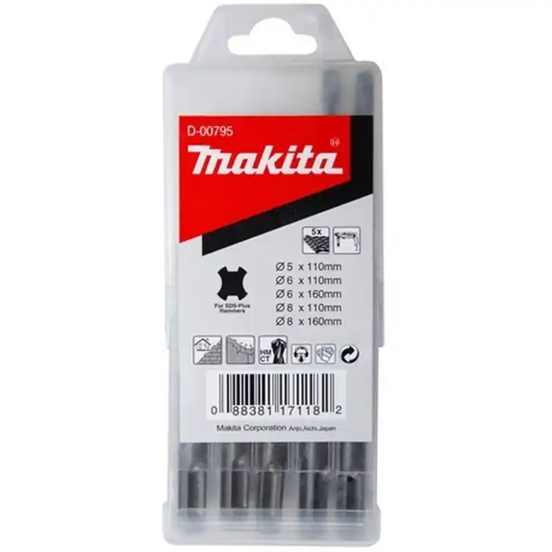 Makita D-00795 SDS-Plus Bohrer-Set für Mauerwerk, 5-teilig, Standmak Bestpreis