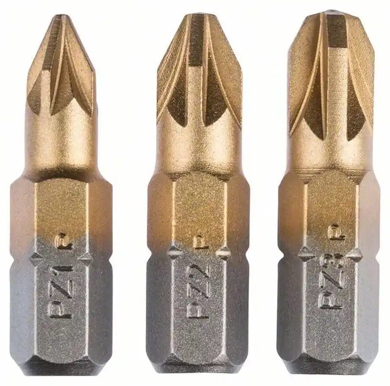Abverkauf BOSCH - set 3 Tipps / Spitzen Titan (PZ) PZ1- PZ2- PZ3- 25 mm, 2609255968