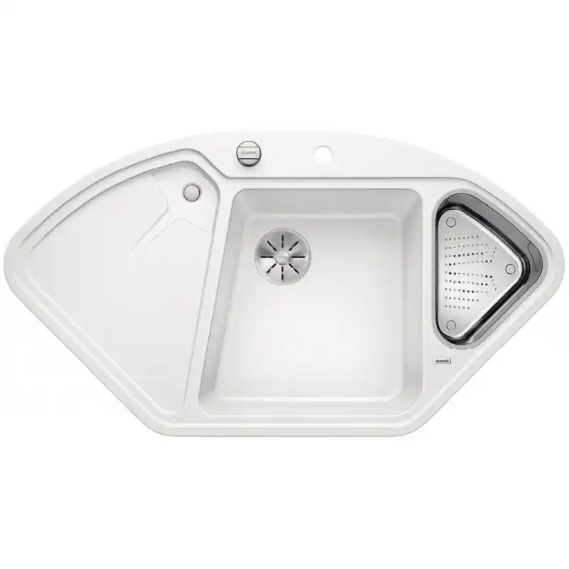 Neu Im Sortiment BLANCO DELTA II-F Eck-Einbau-Spüle Silgranit PuraDur weiss InFino Ablauf 523673