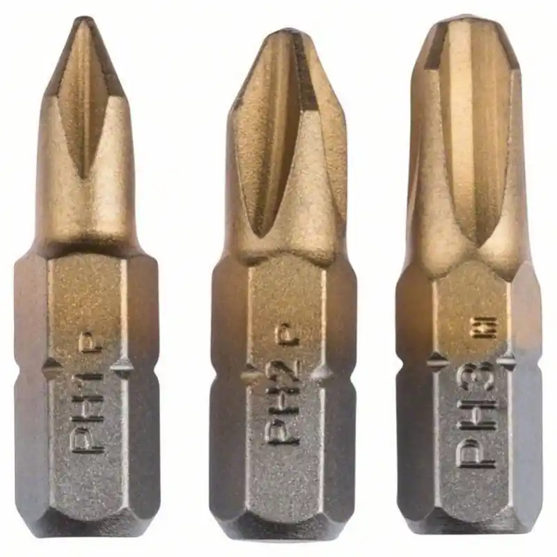 Bosch 2609255965 DIY Schrauberbitset 3-teilig 25 mm, Titanium Ph 1 (X 1), PH 2 (X 1), PH 3 Heißes Angebot
