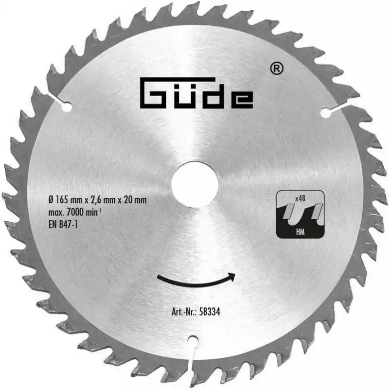 Sonderaktion GÜDE Sägeblatt 165 x 20 48 Zähne HM für Kreissäge TS 58-1200 / TS 57-1400 KE, 58334
