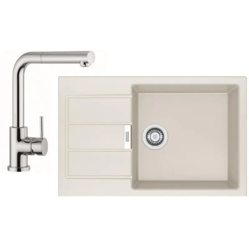 Geprüft Franke SET T55 Tectonit Spüle SID 611-78 / 45 BB creme + Armatur FN 0147.031 chrom