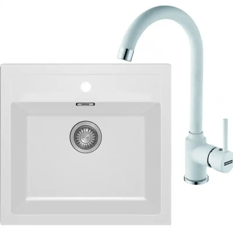 Bestpreis Franke SET T25 Tectonit Spüle SID 610 weiß + Armatur FP 9400 weiß 114.0366.028