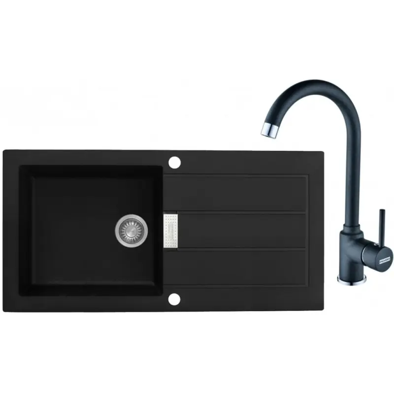 Highlight Franke SET T27 Tectonit Spüle SID 611 schwarz + Küchenarmatur FP 9900 schwart 114.0366.033