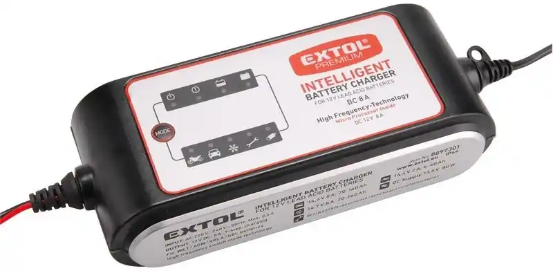 Top-Preis Extol Ladegerät, 9 Ladestufen, mikroprozessorgesteuert, 12 V, 8 A, Dauererhaltungs 8897301
