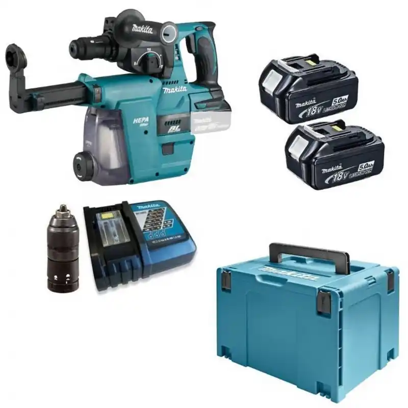 Ausverkauf Makita DHR243RTJV Akku Kombihammer SDS+, Staubabsaugung Li-ion 18V/5,0Ah, Makpac