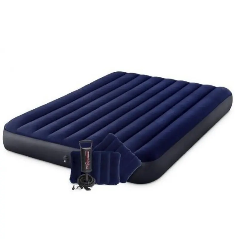 INTEX CLASSIC DOWNY AIRBED QUEEN Luftbett 152 x 203 cm + Kissenset + Luftpumpe 64765 Billig