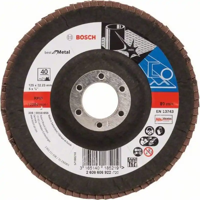 Super-Preis BOSCH Fächerschleifscheibe X571, Best for Metal, gewinkelt, 125 mm, 22,23 mm 2608606922