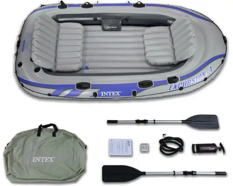 Zertifiziert INTEX Schlauchboot Excursion 4 Ruderboot Angelboot + Pumpe Paddel 68324