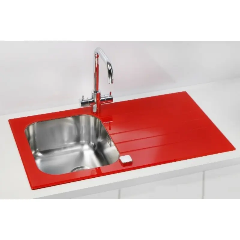 ALVEUS Glassix 10 Küchenspüle Edelstahl / Glas, 860 x 500 mm, rot Sonderaktion