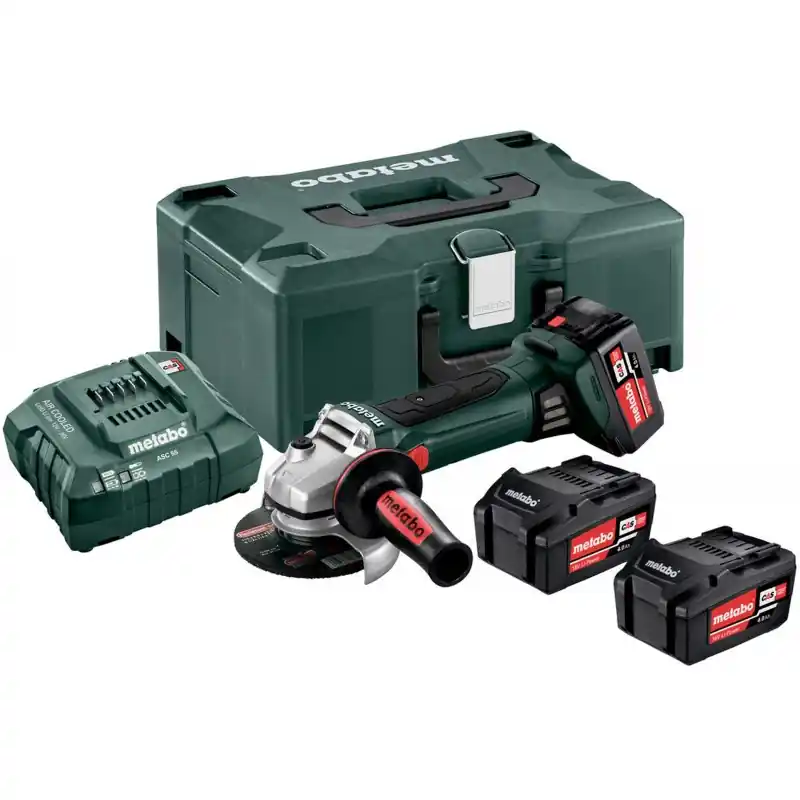 Sonderaktion METABO W 18 LTX 125 QUICK Winkelschleifer 18V 3 x 4 Ah LI-ION, Ladegerät ASC 55, Kunststof