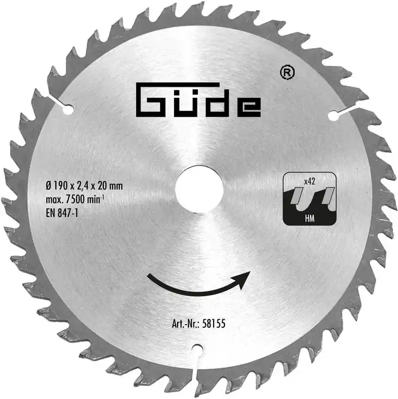 Güde HM-Sägeblatt 190x2,4x20mm 42 Z für Kreissäge KS 66-1600 L 58155 Billig