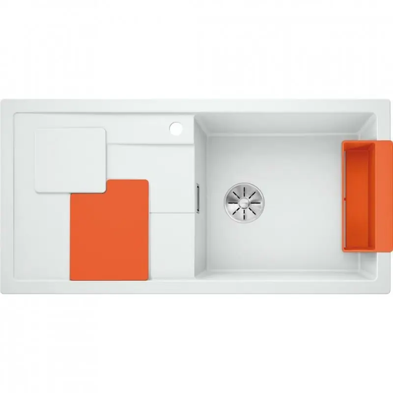 Saisonangebot BLANCO SITY XL 6 S Einbauspüle Siligranit InFino weiß Zubehör in orange 525059