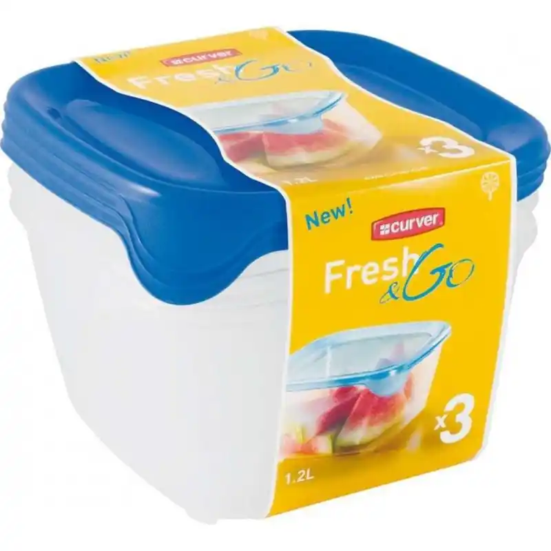 Billig CURVER SET FRESH GO 3x1,2L Frischhaltedosen transparent/blau 08560-139