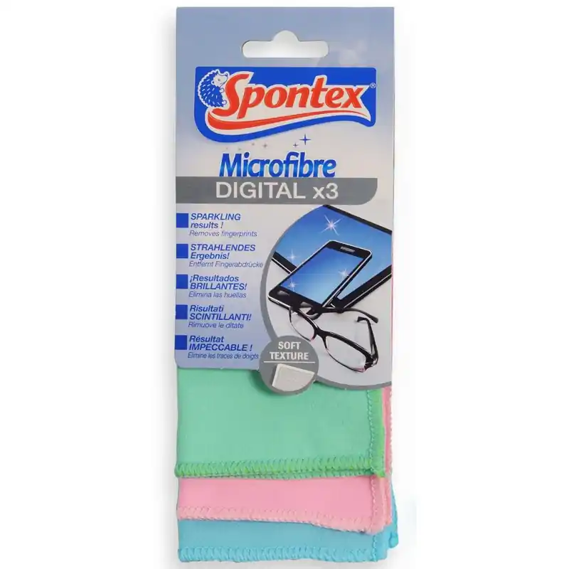 Knallerangebot Spontex Microfibre Digital, 3er Pack - Handliche Mikrofasertücher (15 x 15 cm.)