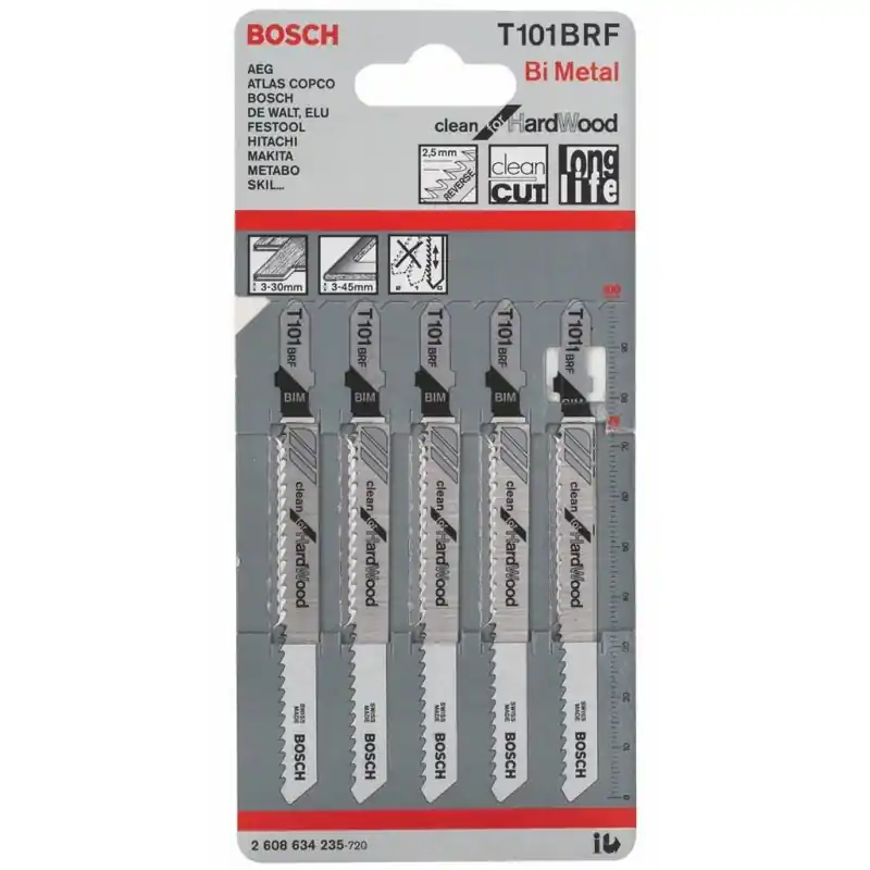 Bosch Accessories Stichsägeblatt T 101 BRF, Clean for Hard Wood, 5er-Pack 2608634235 Highlight