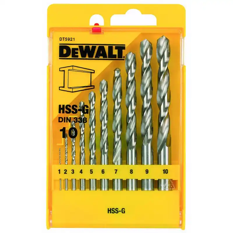 Begrenztes Angebot DeWALT DT5921-QZ 10-tlg. HSS-G Metallbohrer DIN 338 - Set in Kunststoff-Kassette