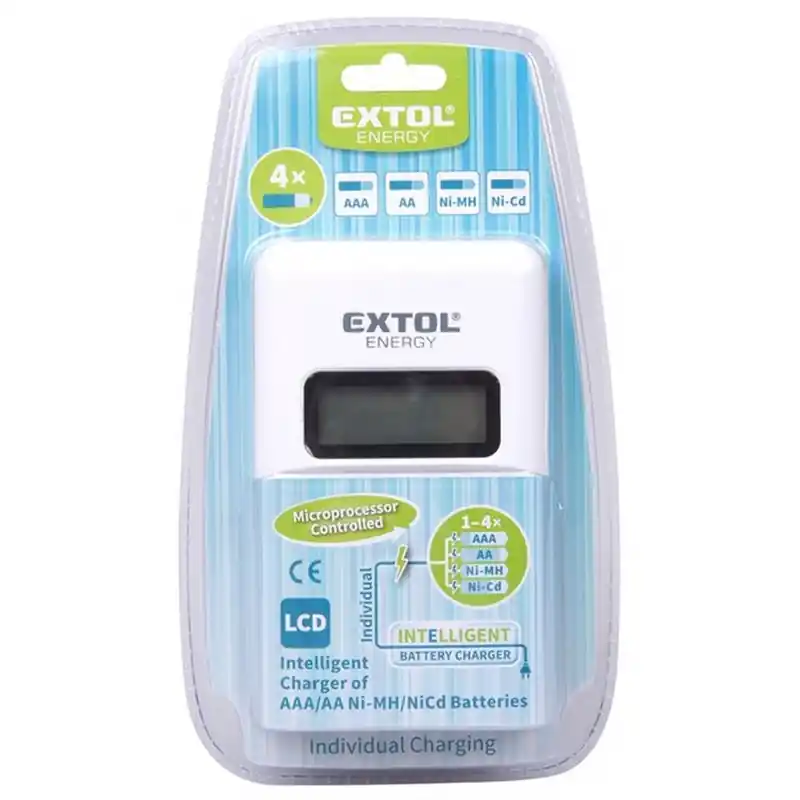 EXTOL ENERGY AAA / AA-Ladegerät, NiMh / NiCd, 4 Steckplätze, individuelles Laden, LCD42080 Wochenendangebot