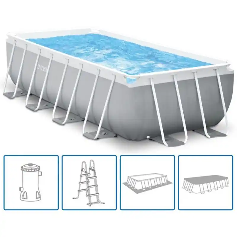 Neu INTEX PRISM FRAME RECTANGULAR PREMIUM POOLS Swimmingpool-Set 488 x 244 x 107 cm 26792GN