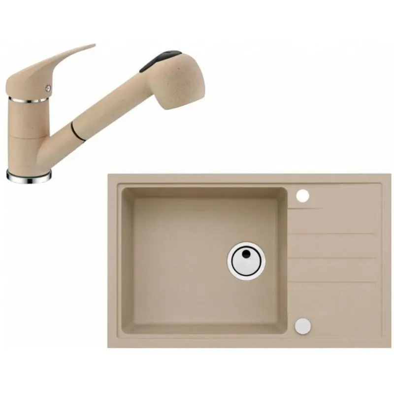 ALVEUS Set INTERMEZZO 130 Granitspüle 780x480 mm + Küchenarmatur AM 20, beige Neu
