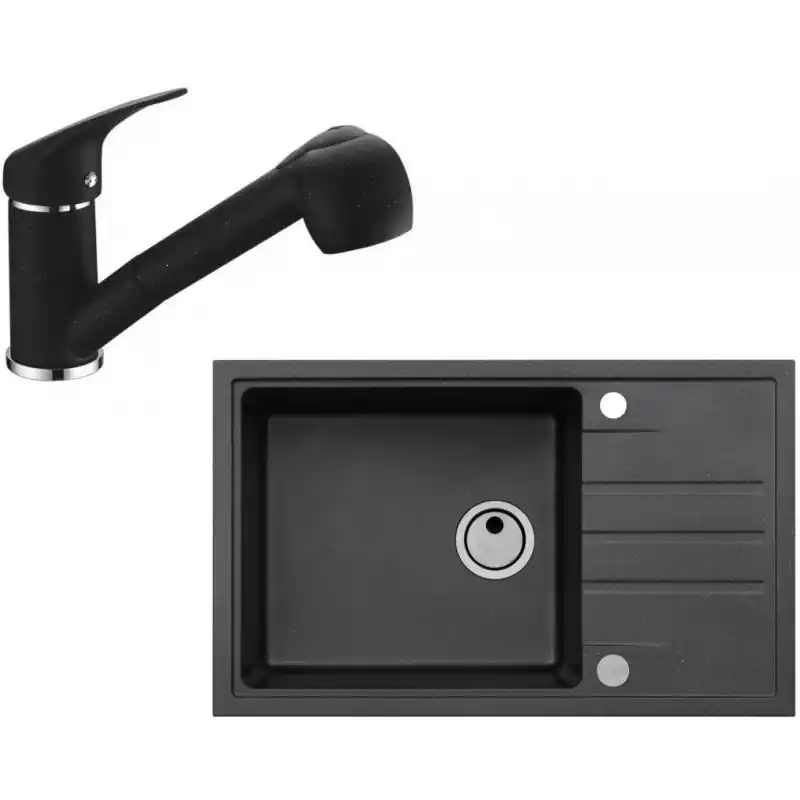 ALVEUS Set INTERMEZZO 130 Granitspüle 780x480 mm + Küchenarmatur AM 20, schwarz Geprüft