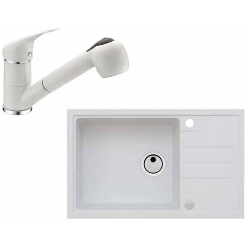 Must-Have ALVEUS Set INTERMEZZO 130 Granitspüle 780x480 mm + Küchenarmatur AM 20, weiß