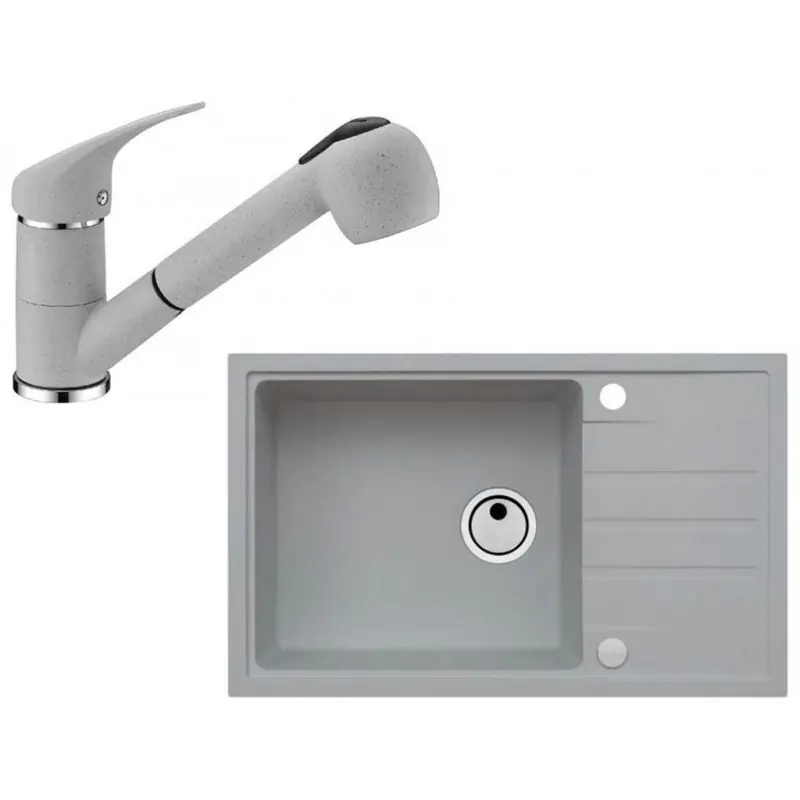 ALVEUS Set INTERMEZZO 130 Granitspüle 780x480 mm + Küchenarmatur AM 20, Beton Bestpreis