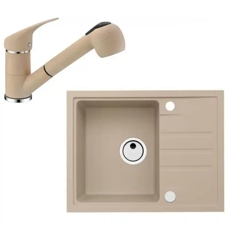 Versand Am Gleichen Tag ALVEUS Set INTERMEZZO 30 Granitspüle 620x480 mm + Küchenarmatur AM 20, beige