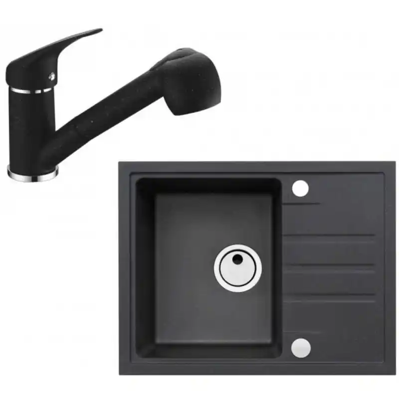 ALVEUS Set INTERMEZZO 30 Granitspüle 620x480 mm + Küchenarmatur AM 20, schwarz Sonderaktion