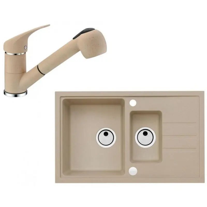 Must-Have ALVEUS Set INTERMEZZO 70 Granitspüle 780x480 mm + Küchenarmatur AM 20, beige