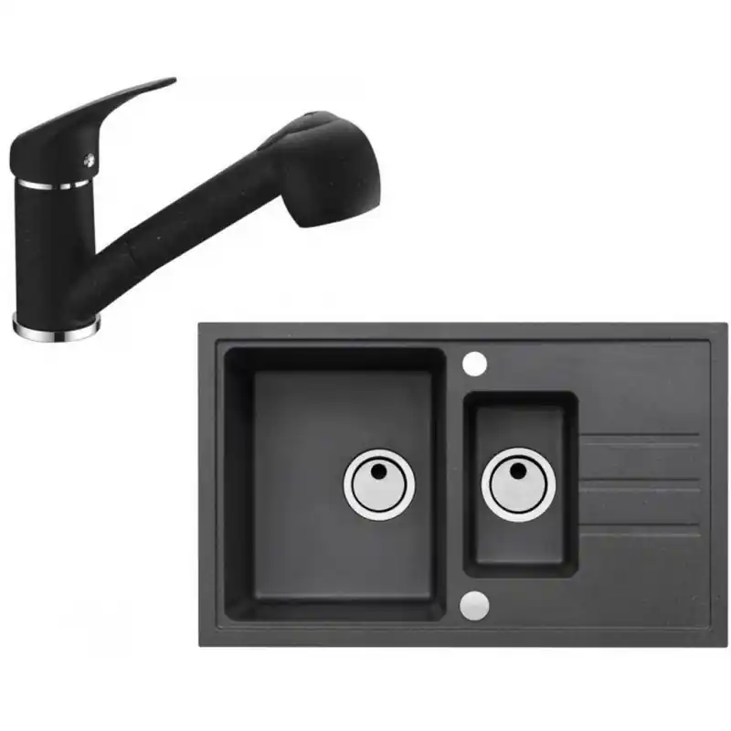 Jetzt Bestellen ALVEUS Set INTERMEZZO 70 Granitspüle 780x480 mm + Küchenarmatur AM 20, schwarz