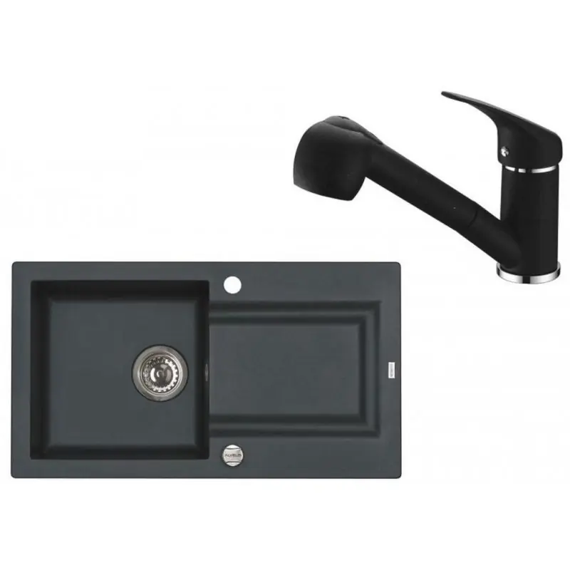Ausverkauf ALVEUS Set FALCON 30 Granitspüle 780x435 mm + Küchenarmatur AM 20, schwarz