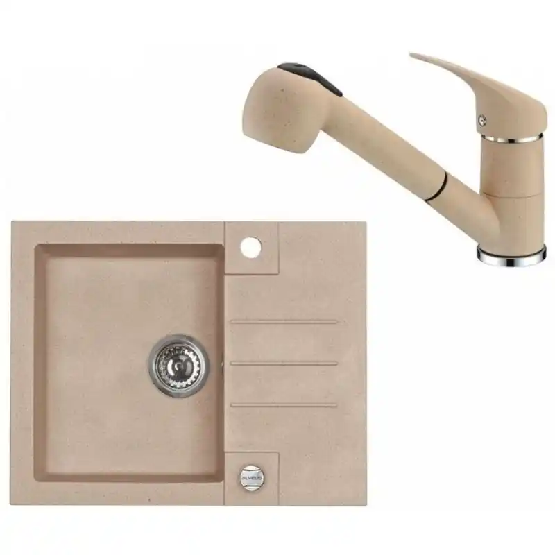Bestpreis ALVEUS Set ROCK 30 Granitspüle 595x475 mm + Küchenarmatur AM 20, beige