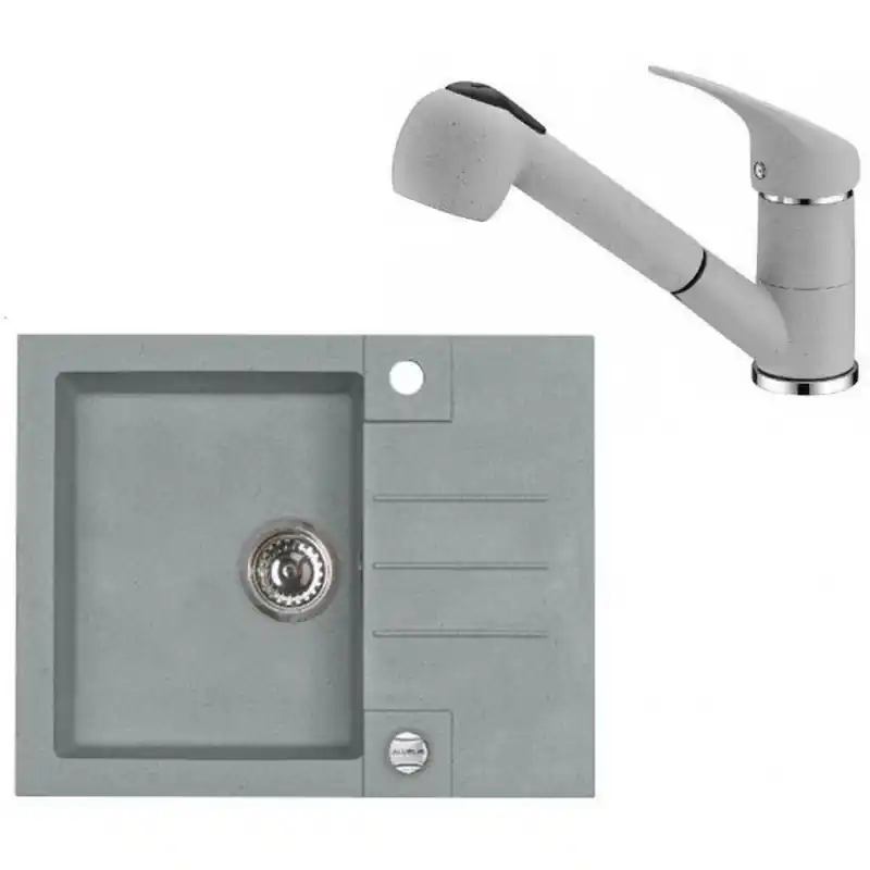 Preis Gesenkt ALVEUS Set ROCK 30 Granitspüle 595x475 mm + Küchenarmatur AM 20, Beton
