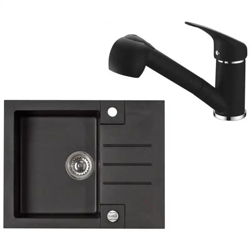 ALVEUS Set ROCK 30 Granitspüle 595x475 mm + Küchenarmatur AM 20, schwarz Online Kaufen