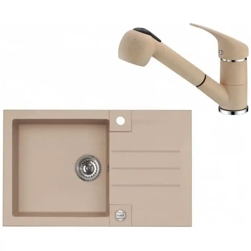 ALVEUS Set ROCK 130 Granitspüle 780x480 mm + Küchenarmatur AM 20, beige Direkt Vom Hersteller