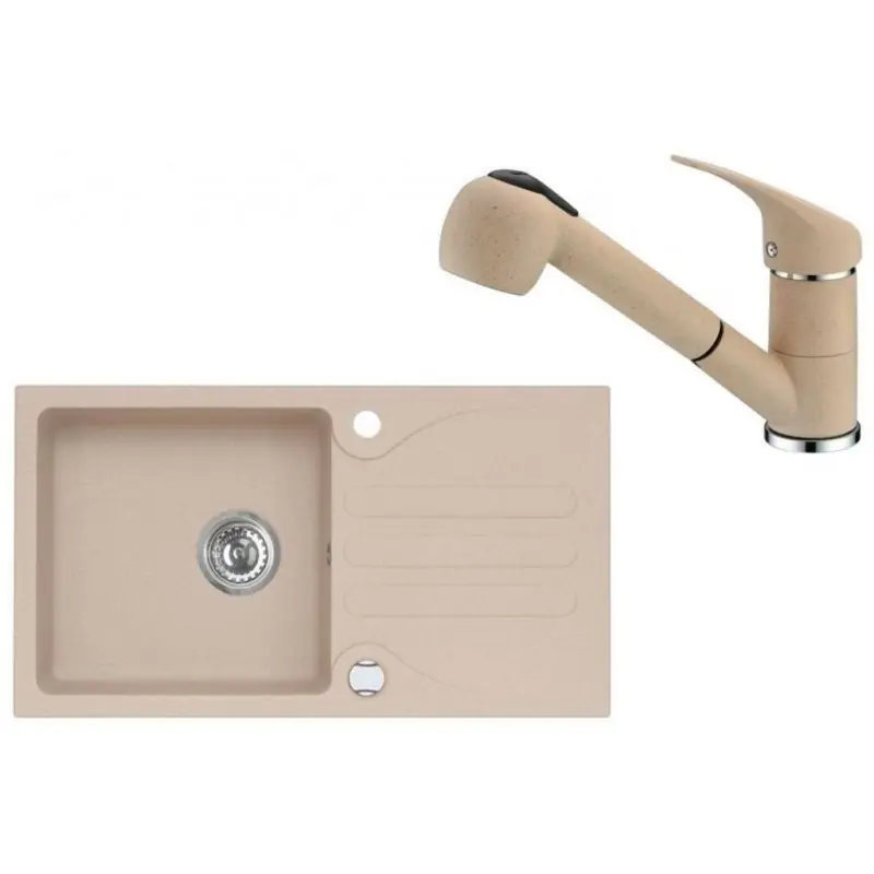Sale ALVEUS Set GALAPAGOS 30 Granitspüle 770x430 mm + Küchenarmatur AM 20, beige