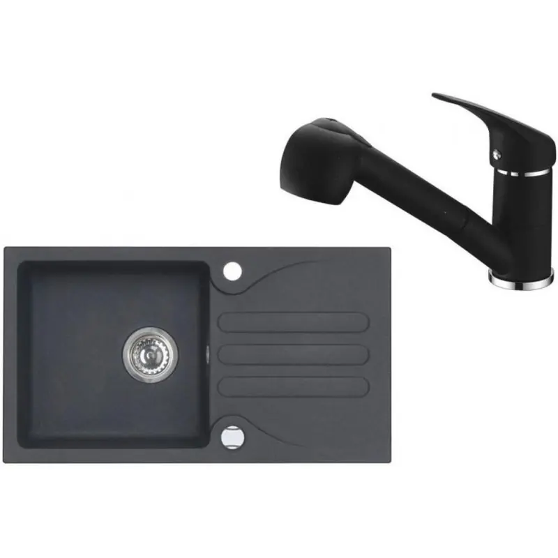 ALVEUS Set GALAPAGOS 30 Granitspüle 770x430 mm + Küchenarmatur AM 20, schwarz Sichere Zahlung