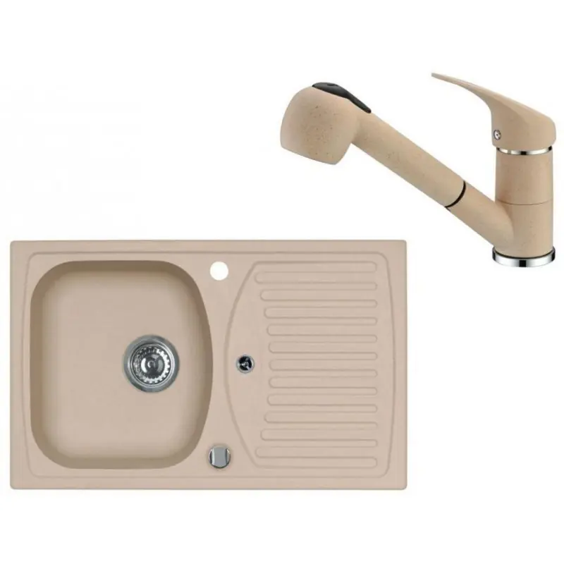 Highlight ALVEUS Set RECORD 30 Granitspüle 780x480 mm + Küchenarmatur AM 20, beige
